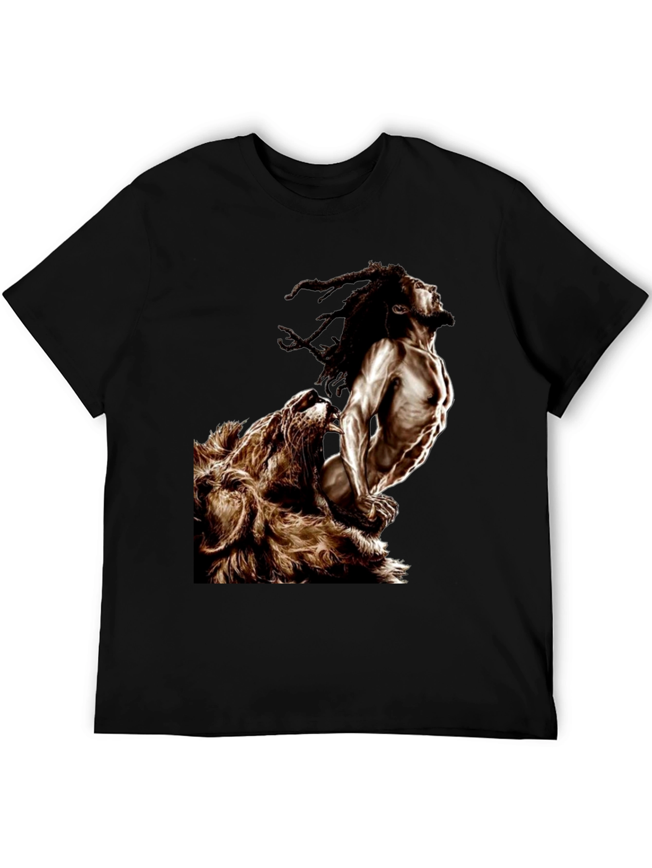 Black Lion & Rasta Graphic T-Shirt - Men's Black Tee view 5