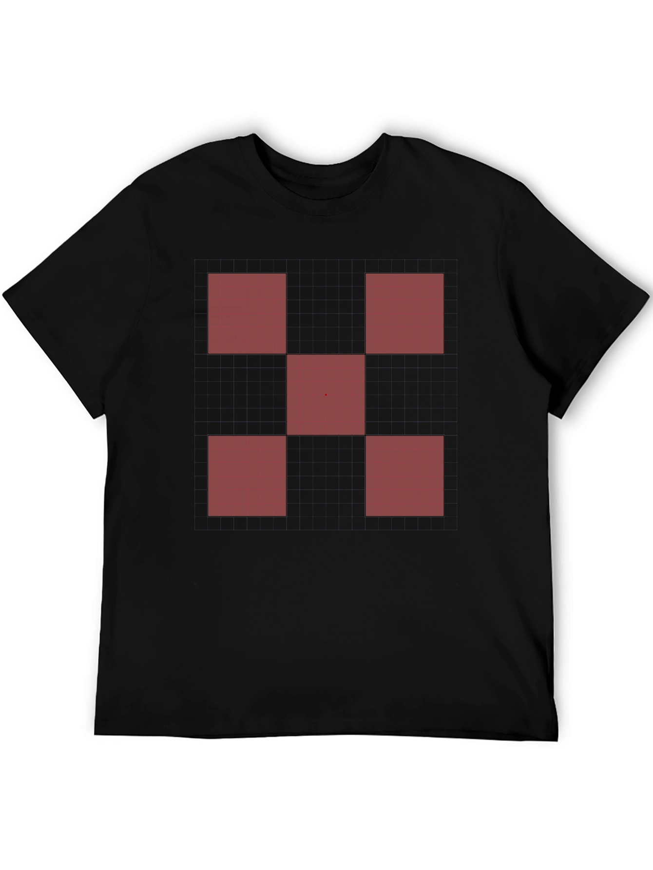 Black Geometric Red Square Pattern Black T-Shirt view 5