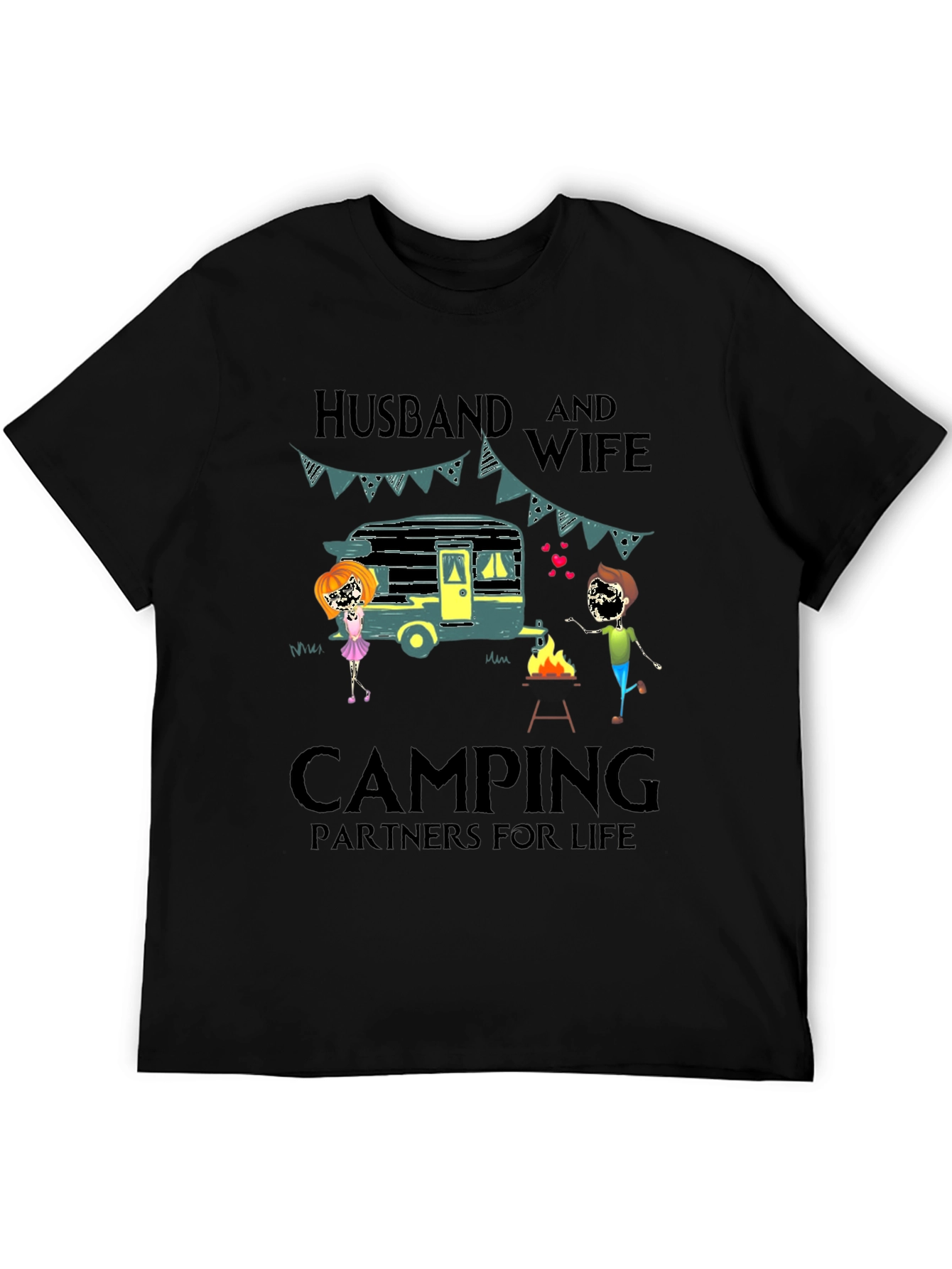 Black Husband & Wife Camping Partners Tee view 5