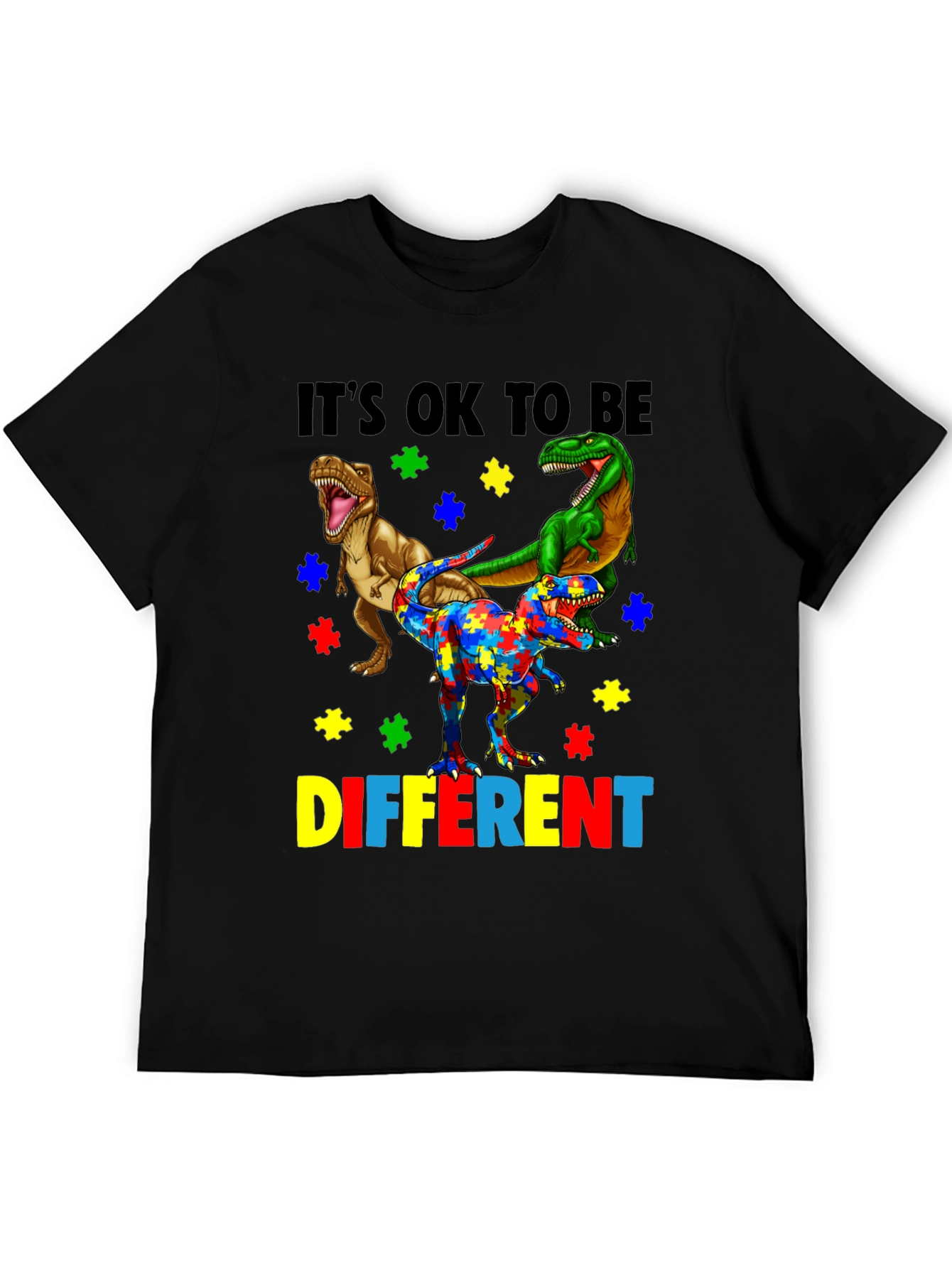 Black It's OK To Be Different Autism Awareness T-Shirt view 5