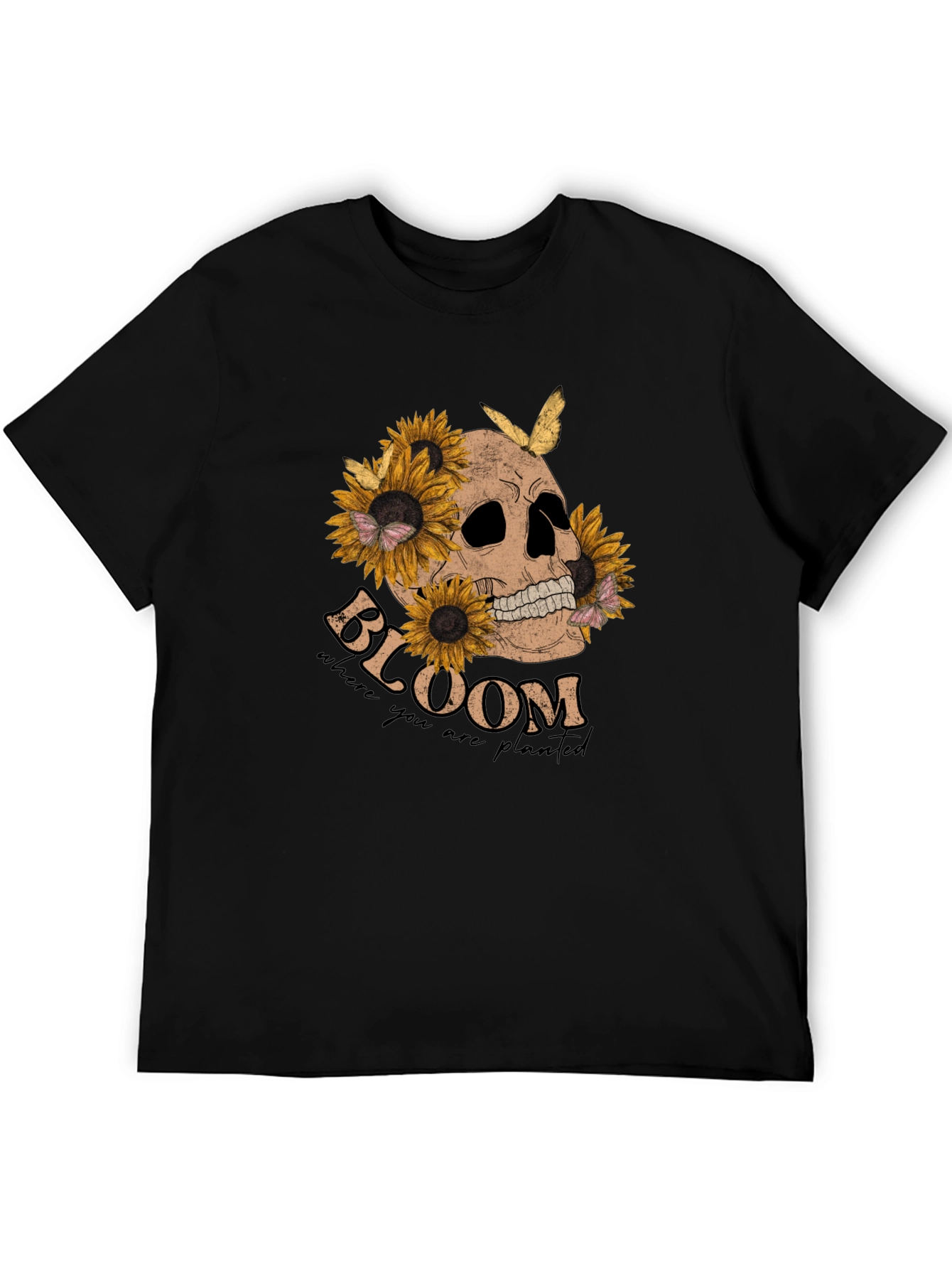 Black Skull & Sunflower Graphic T-Shirt view 5