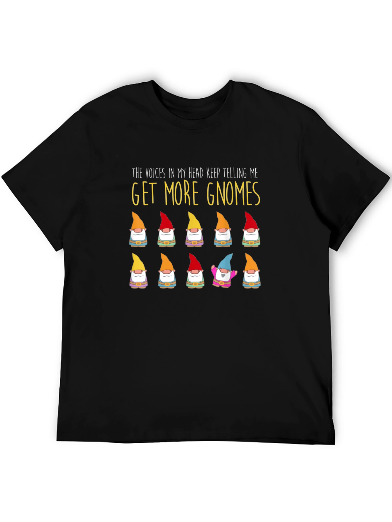 Black Get More Gnomes Funny Graphic T-Shirt view 5
