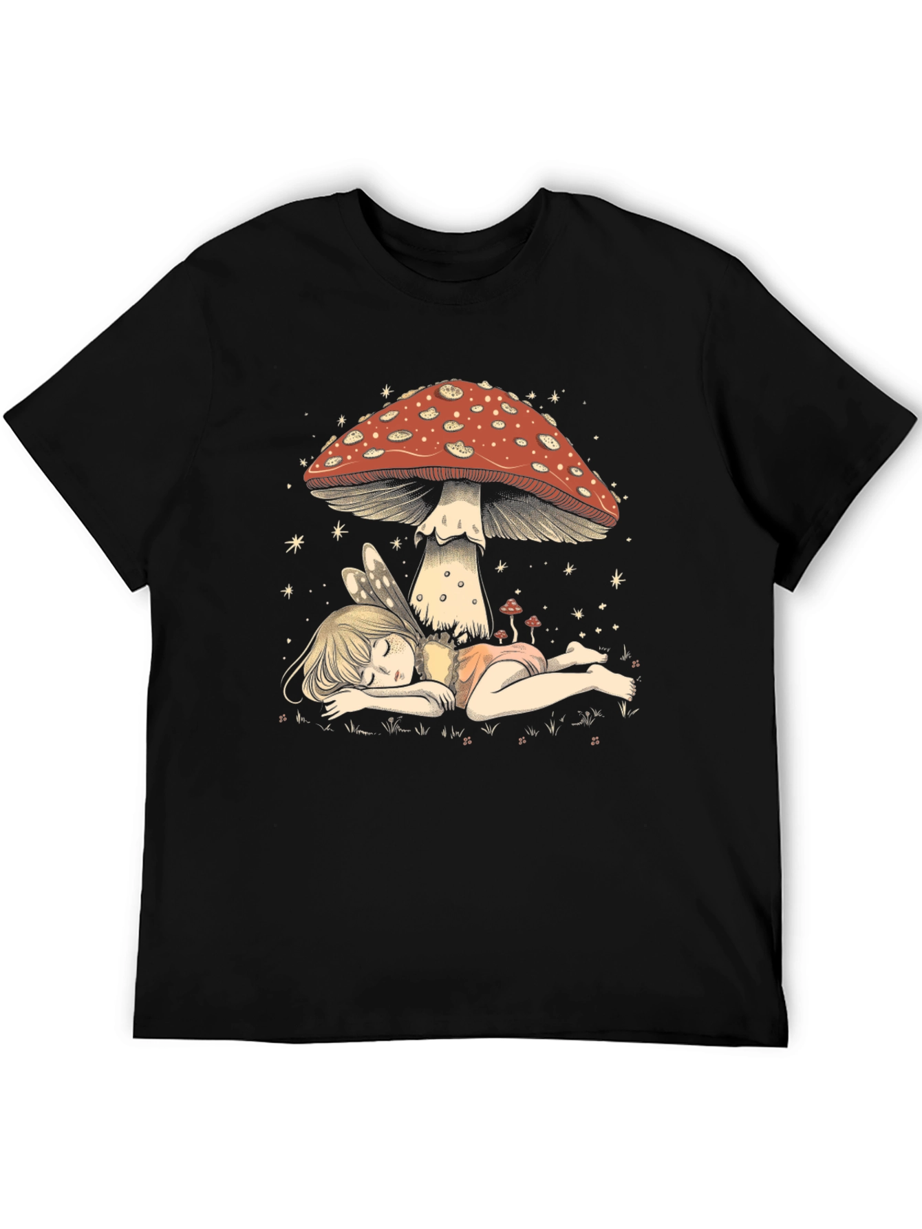 Black Whimsical Mushroom Fairy Graphic Tee view 5