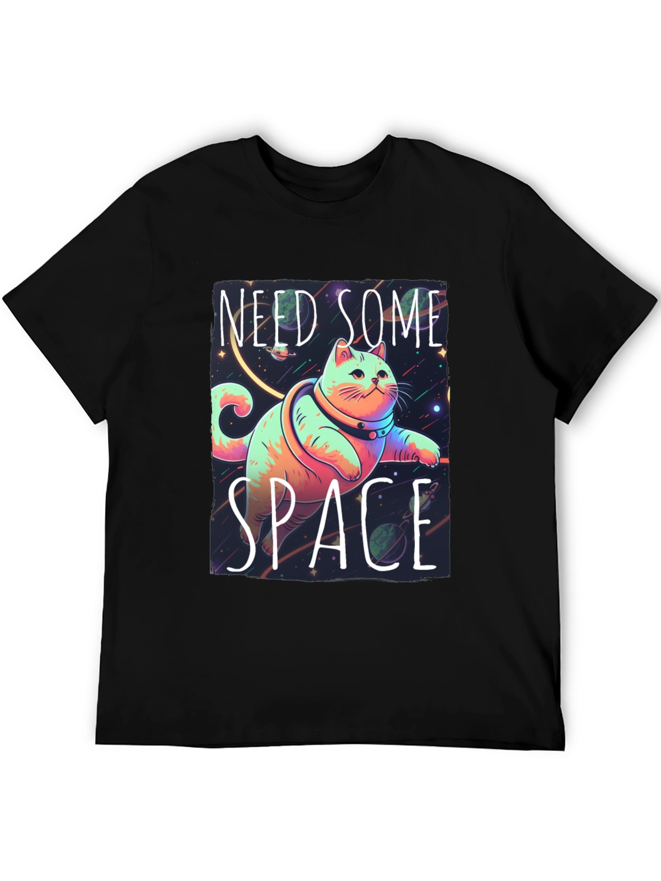 Black Need Some Space Cat Graphic Tee - Black view 5