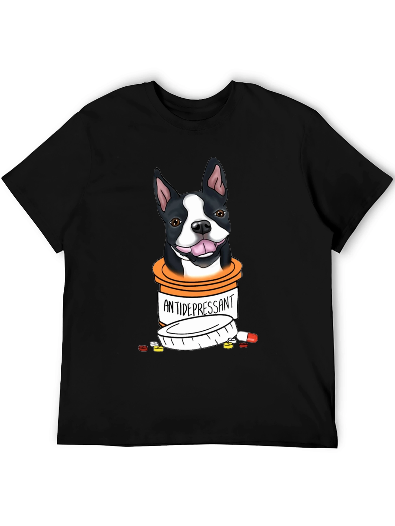 Black Dog Antidepressant T-Shirt - Cute Boston Terrier Graphic Tee view 5