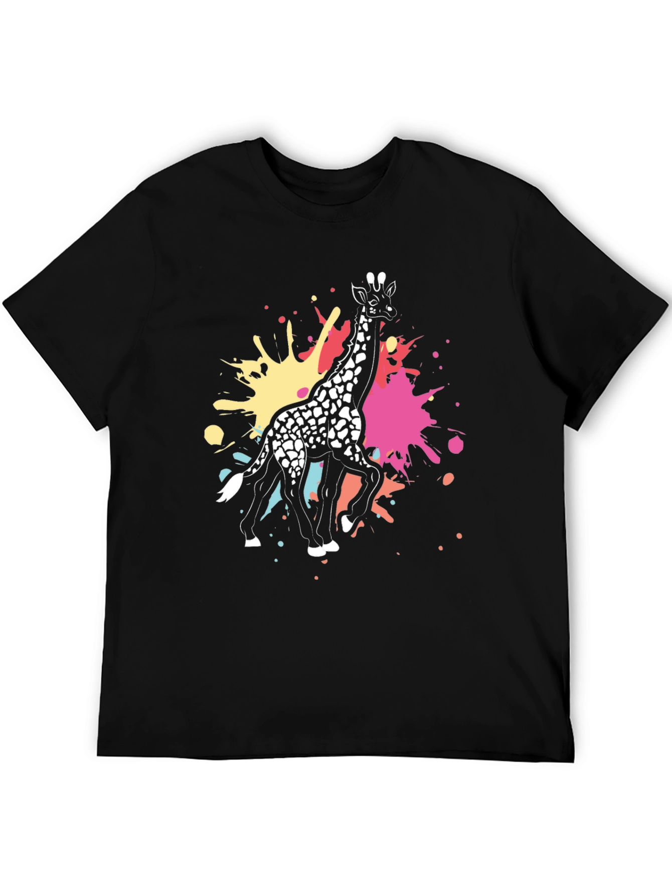 Black Giraffe Splatter Graphic Tee - Black Cotton Shirt view 5