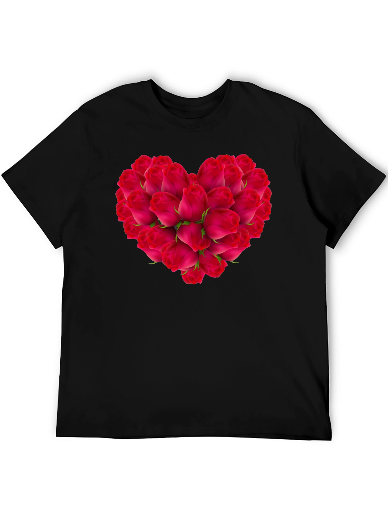 Black Rose Heart Black T-Shirt - Romantic Floral Tee view 5