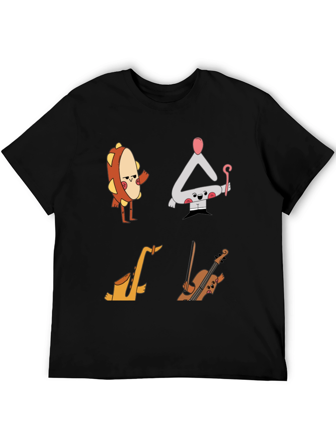 Black Musical Instrument Cartoon T-Shirt - Black view 5