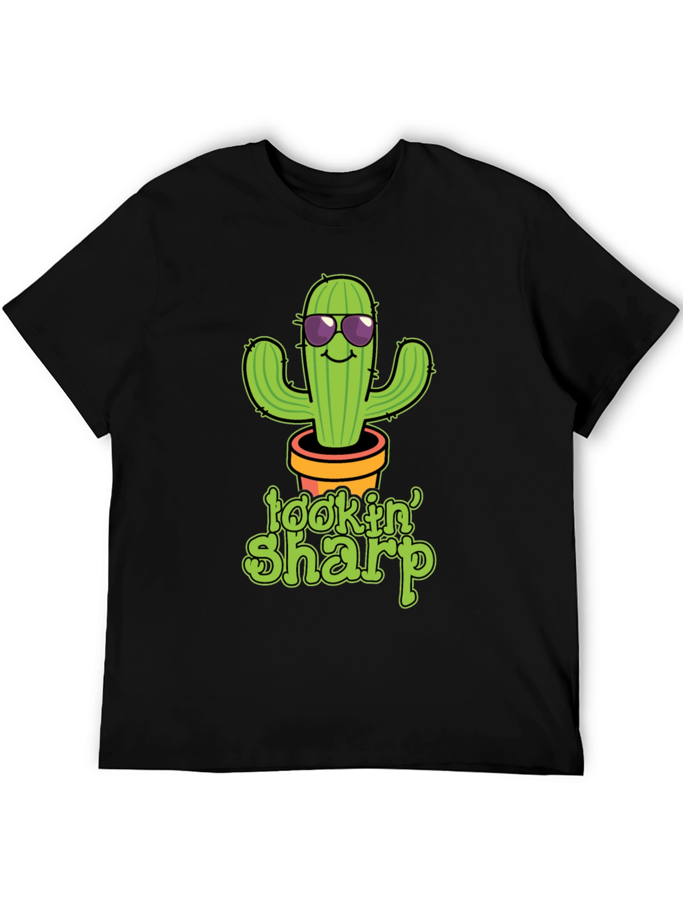 Black Lookin' Sharp Cactus Graphic T-Shirt - Funny Potted Plant Tee view 5