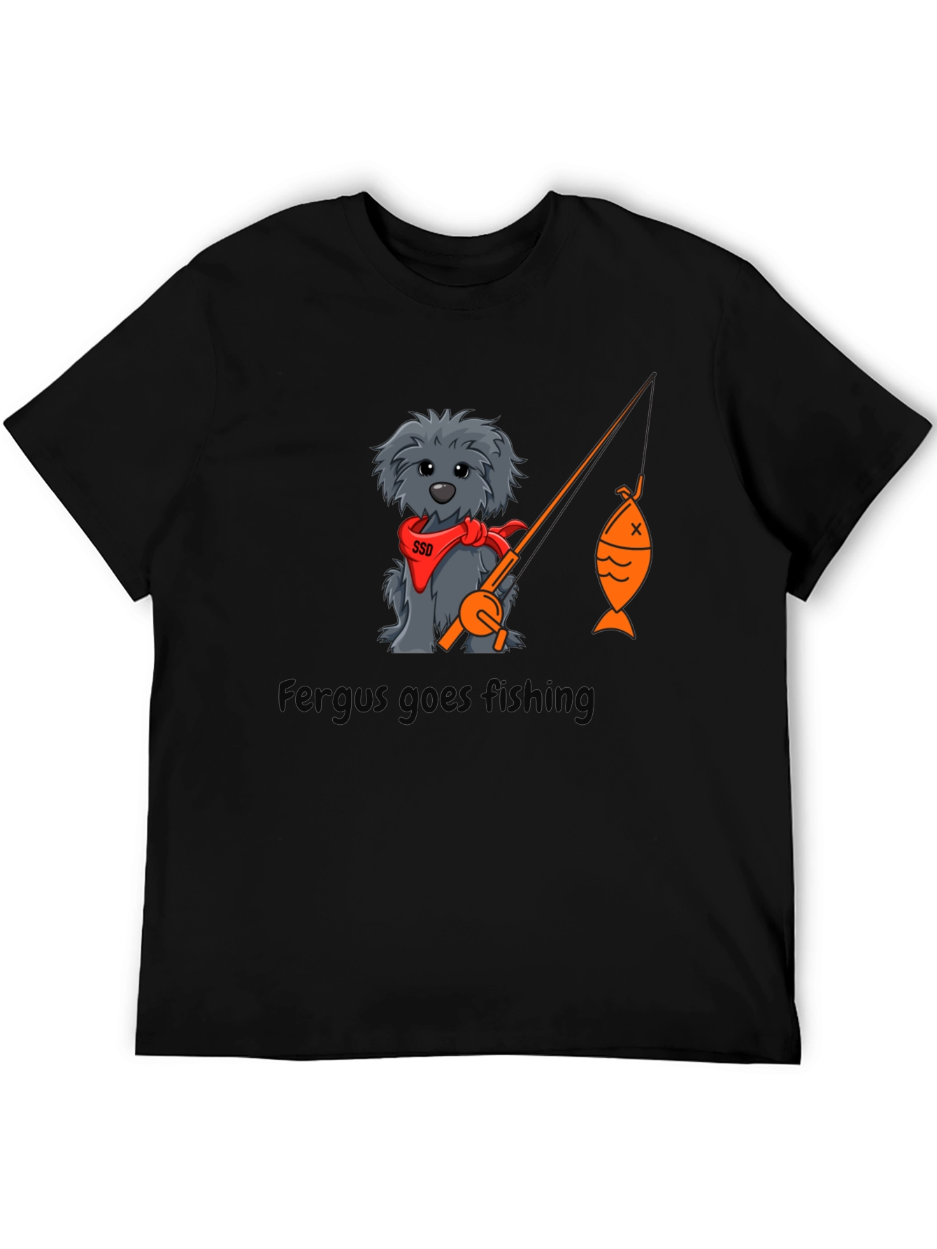 Black Fergus Goes Fishing Black T-Shirt view 5