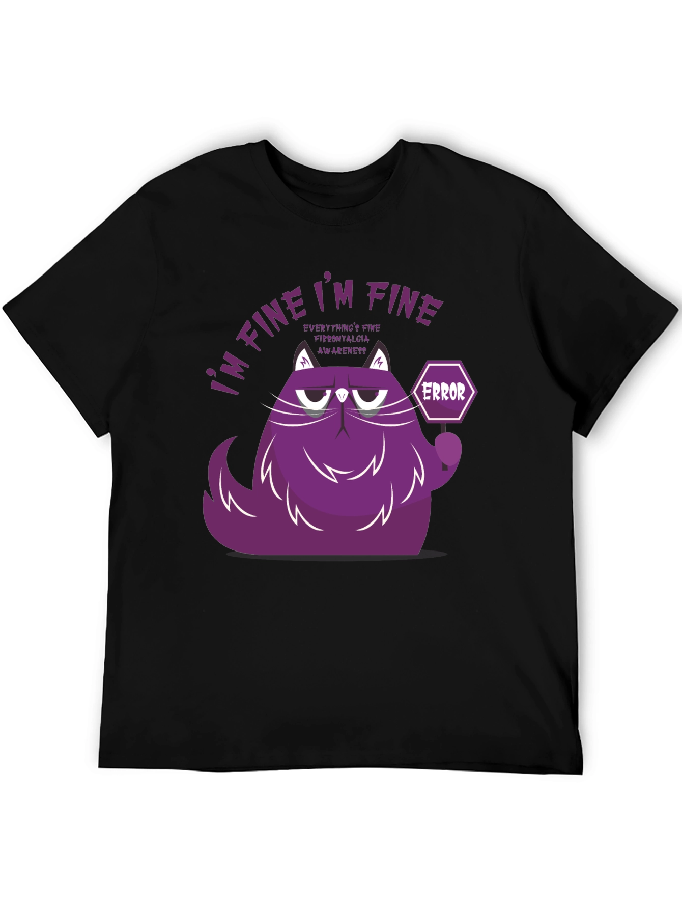 Black I'm Fine Cat T-Shirt - Fibromyalgia Awareness view 5