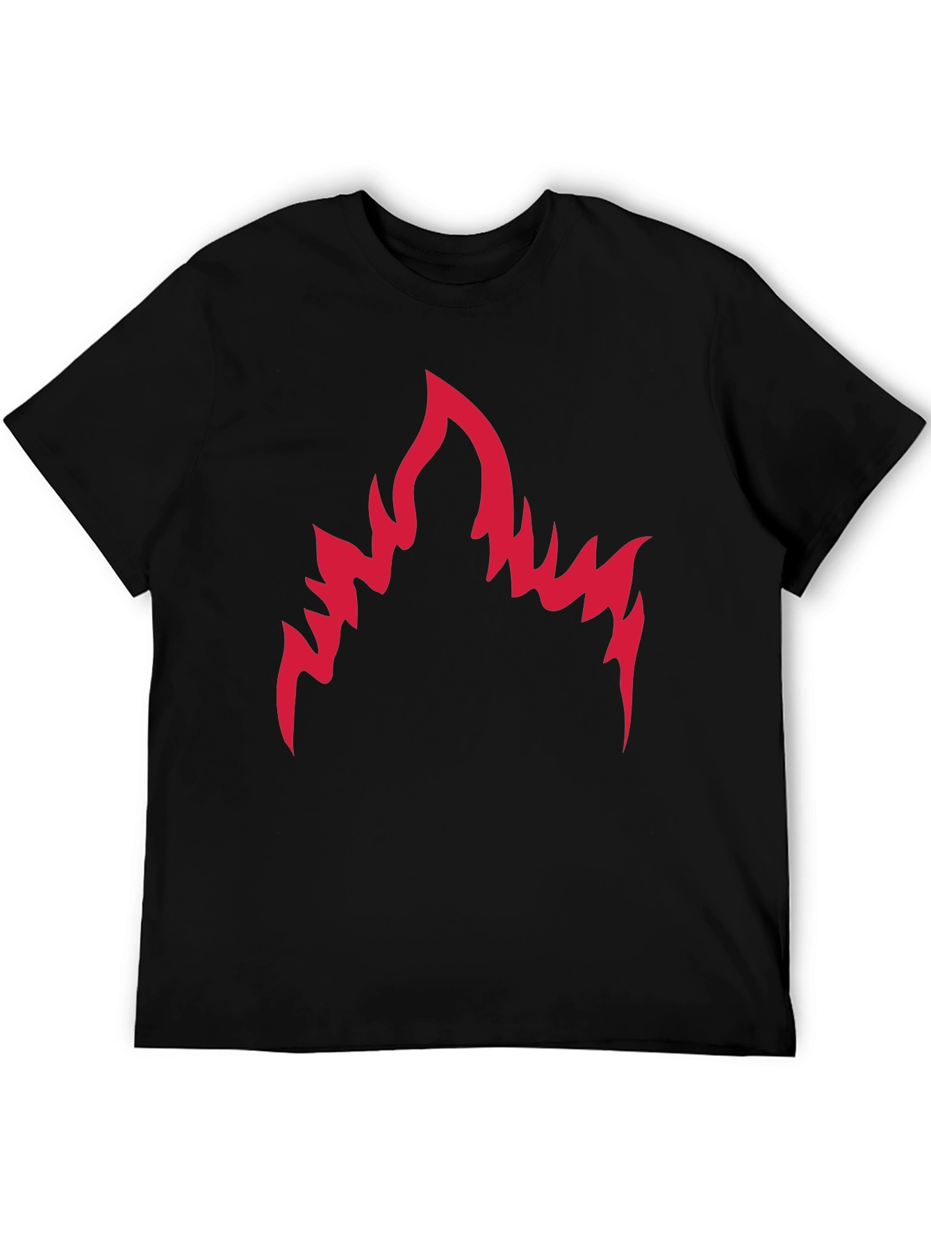 Black Men's Black T-Shirt with Red Flame Graphic view 5
