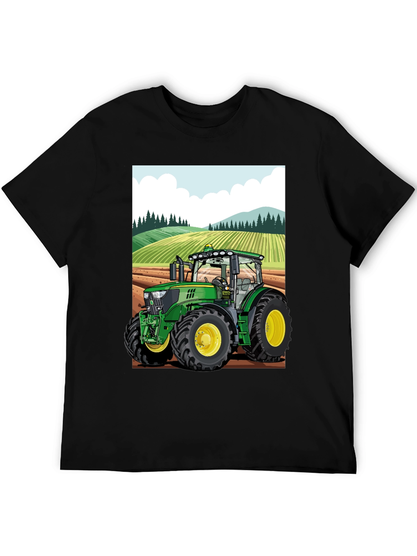 Black Cartoon Tractor T-Shirt - Farming Life view 5
