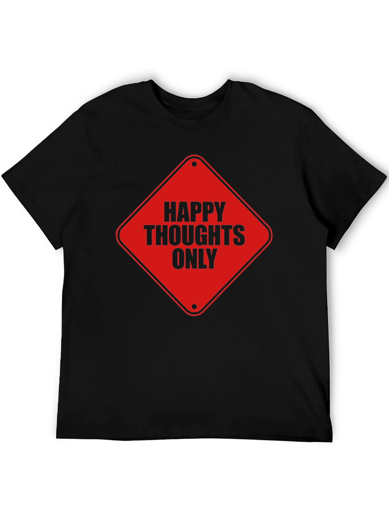 Black Happy Thoughts Only Graphic Tee - Black Cotton T-Shirt view 5