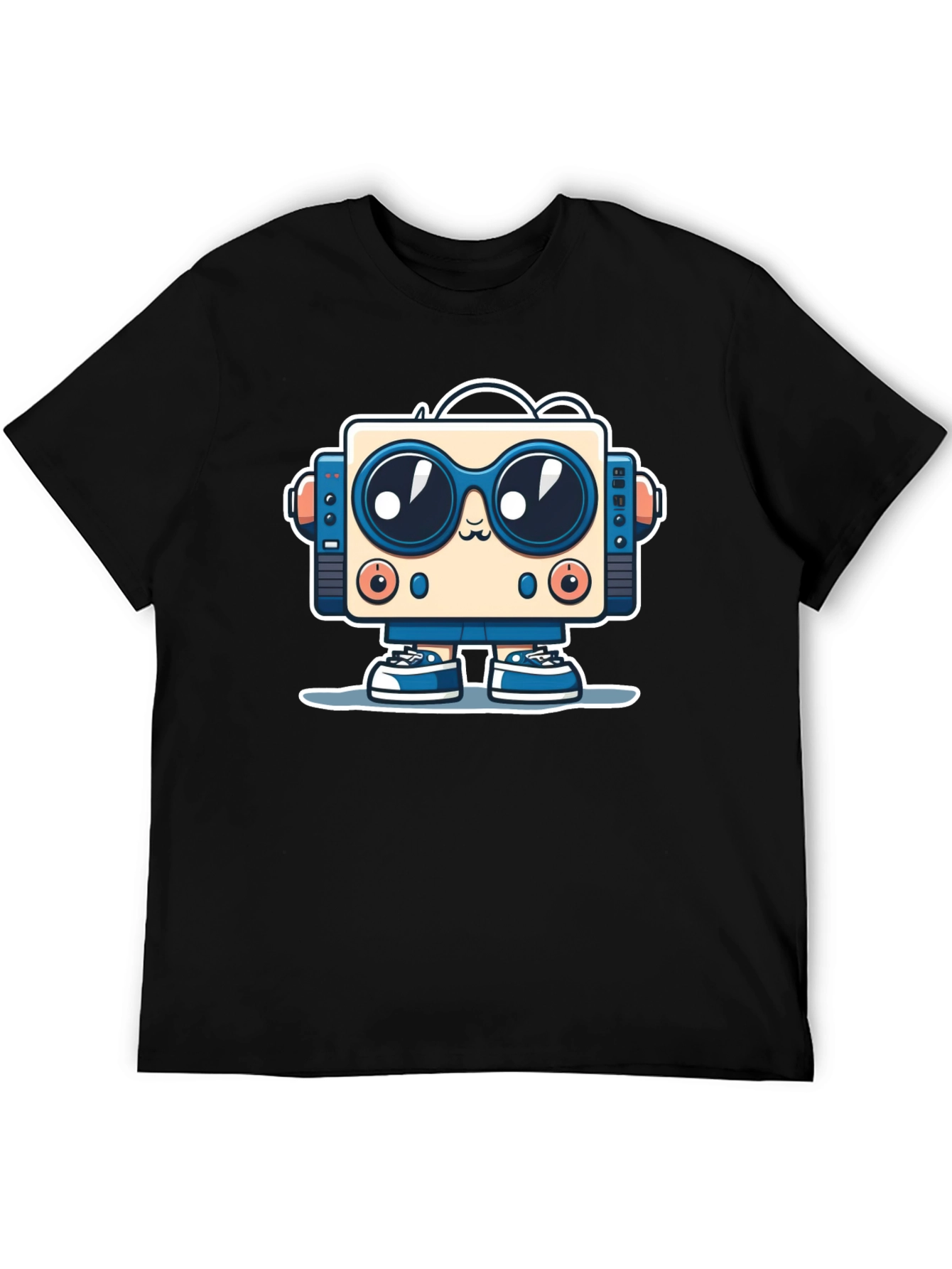 Black Fun Robot Graphic Tee - Black Cotton Shirt view 5