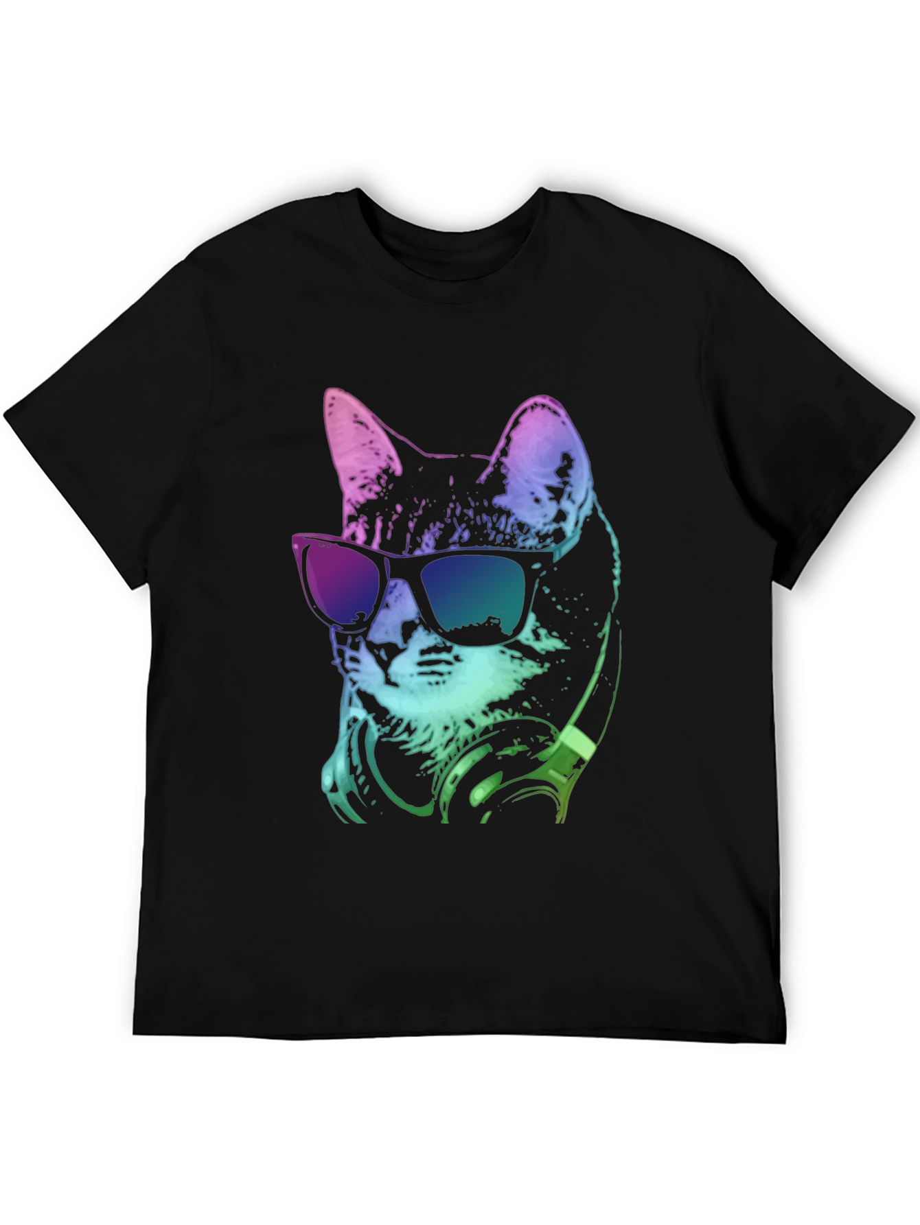 Black Cool Cat Tee: Stylish Graphic Print T-Shirt view 5