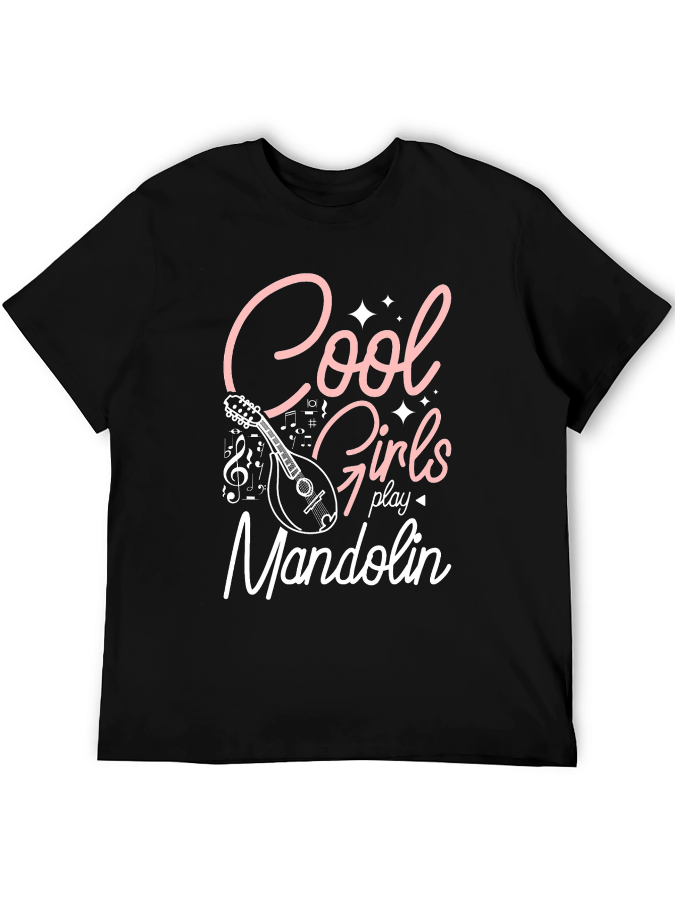 Black Cool Girls Play Mandolin Black Graphic Tee view 5