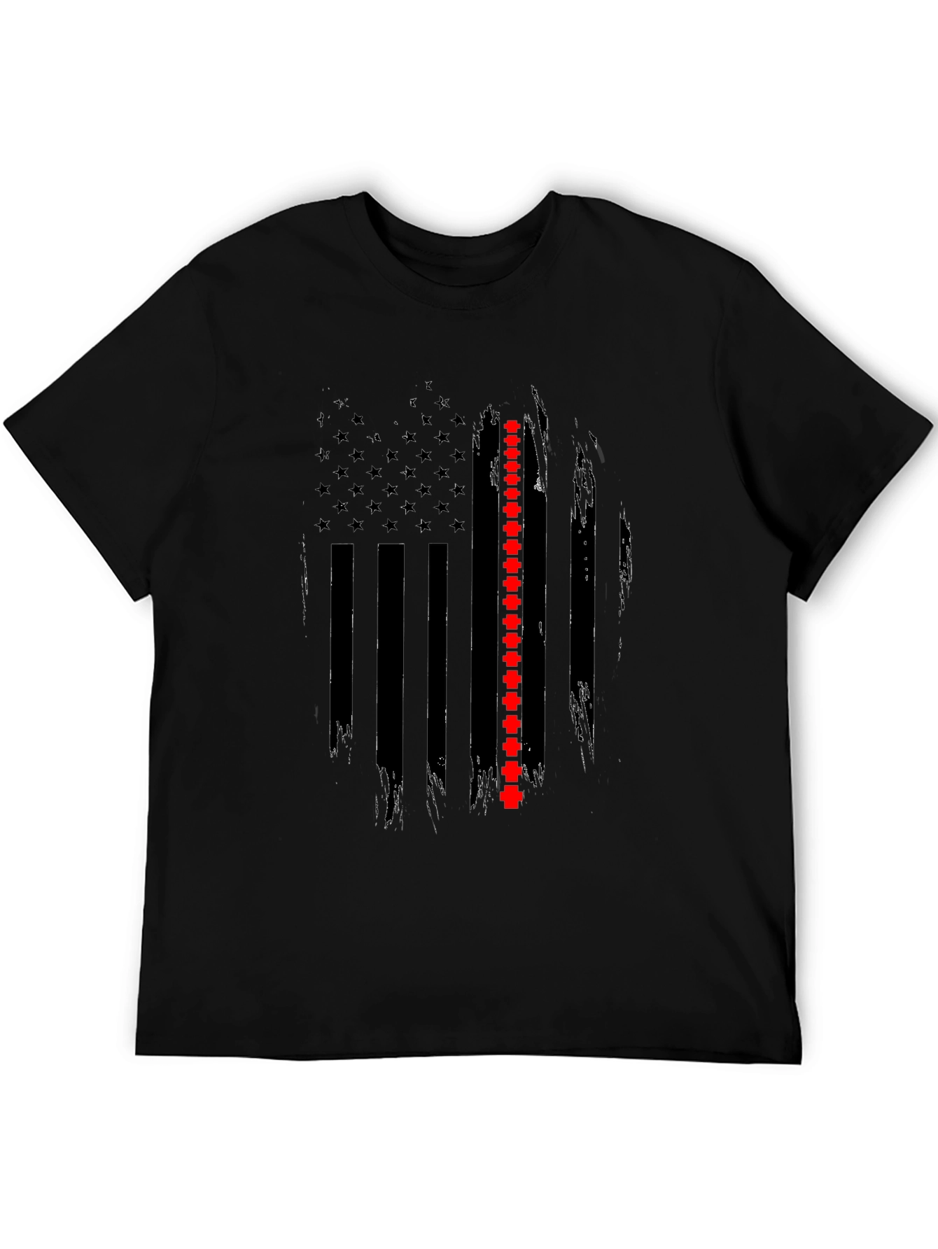 Black Thin Red Line Flag Graphic T-Shirt view 5
