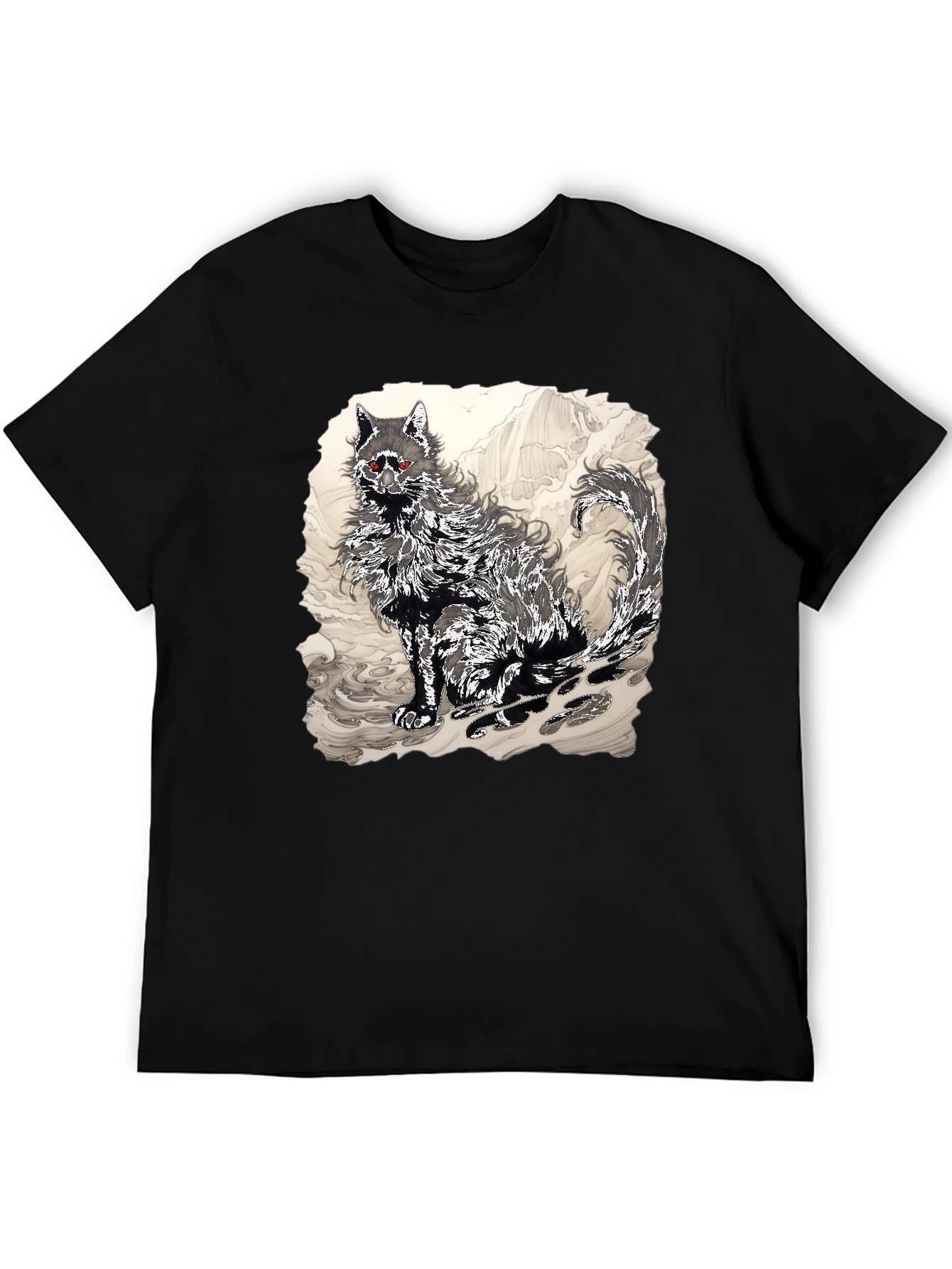 Black Black T-Shirt with Wolf Graphic view 5