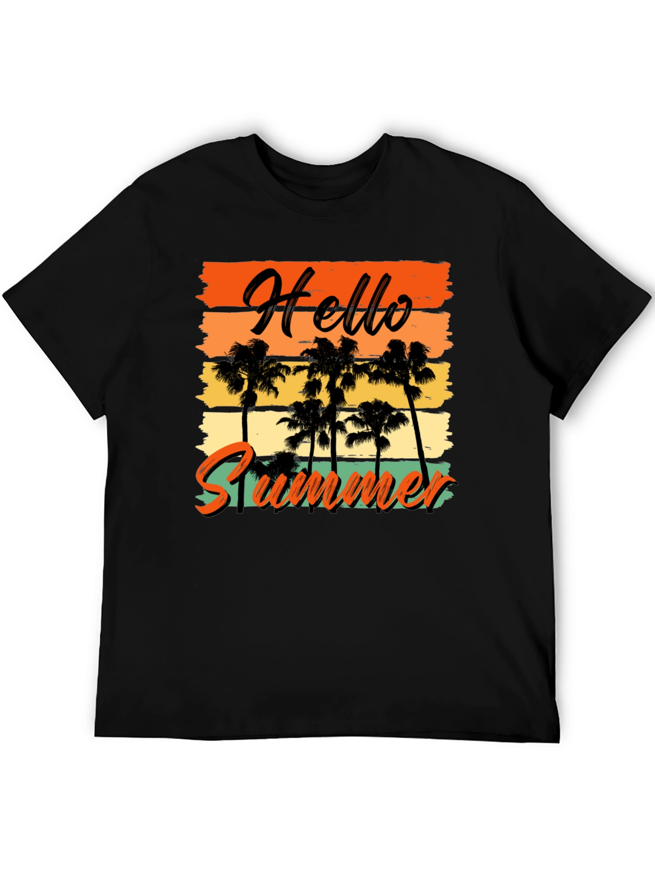 Black Hello Summer Graphic Tee - Black T-Shirt with Palm Trees view 5