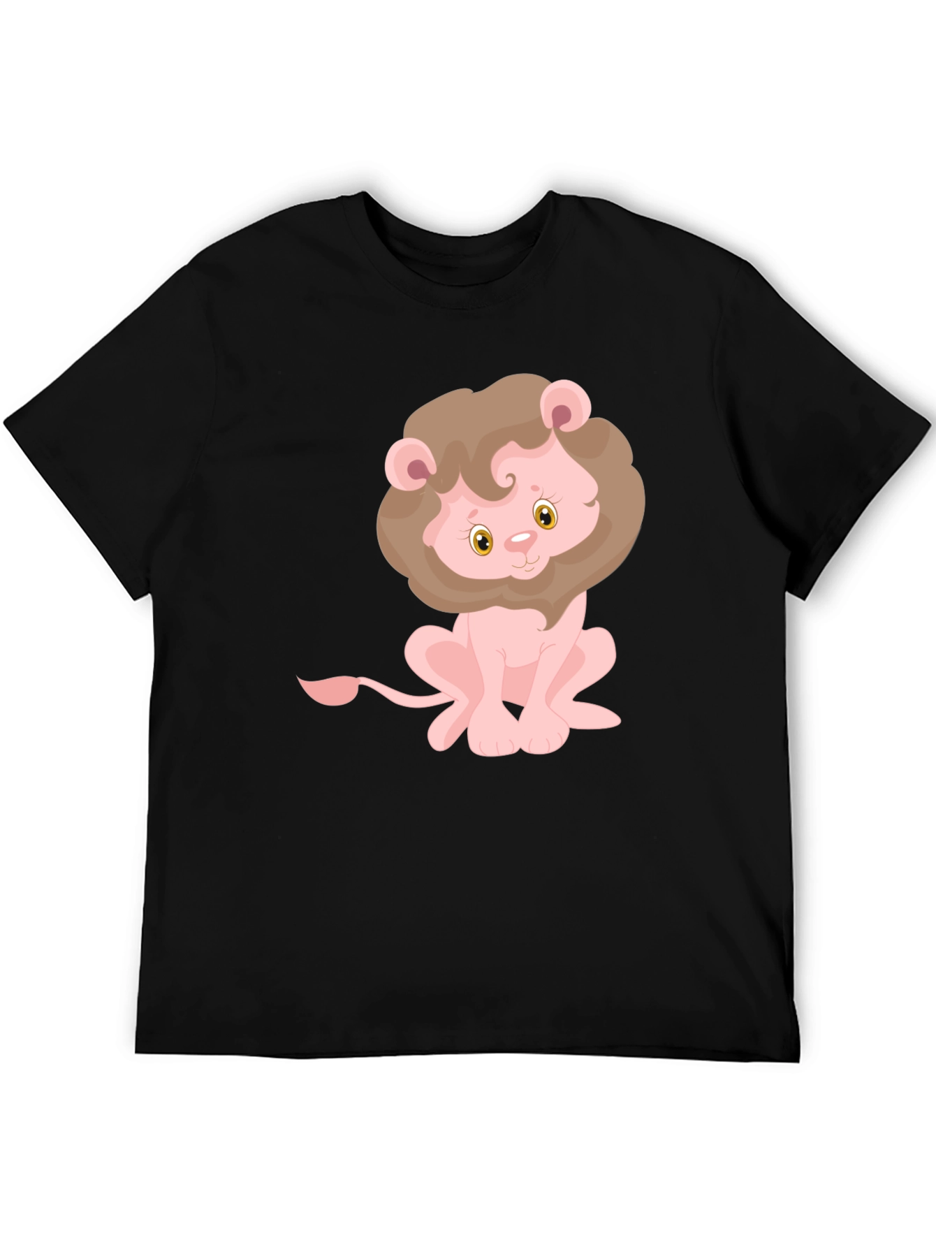 Black Cute Lion Graphic Tee - Black Cotton T-Shirt view 5