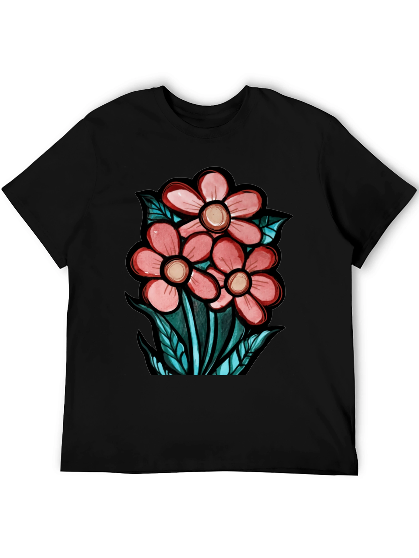 Black Floral Graphic T-Shirt - Unique Design view 5