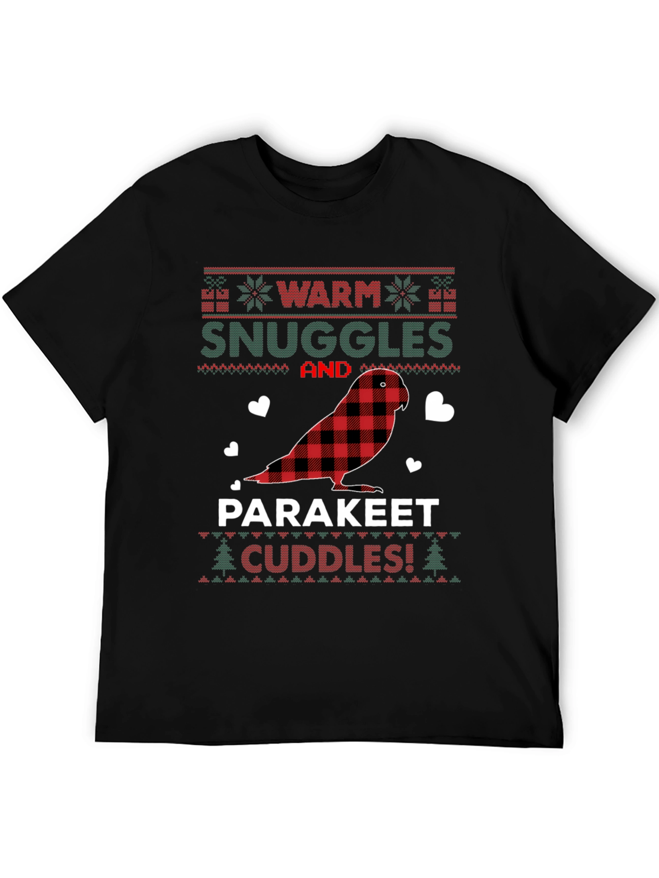 Black Parakeet Cuddles Christmas T-Shirt view 5