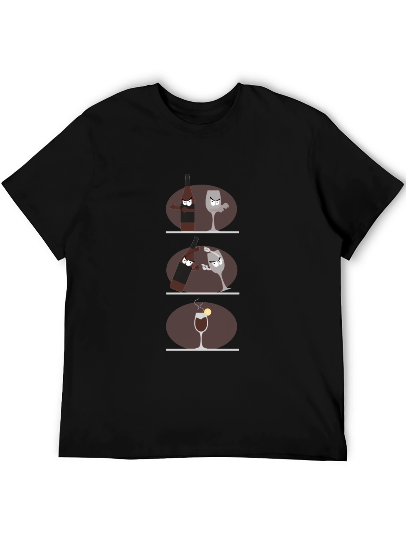 Black Funny Wine Bottle vs. Glass Black Graphic T-Shirt view 5