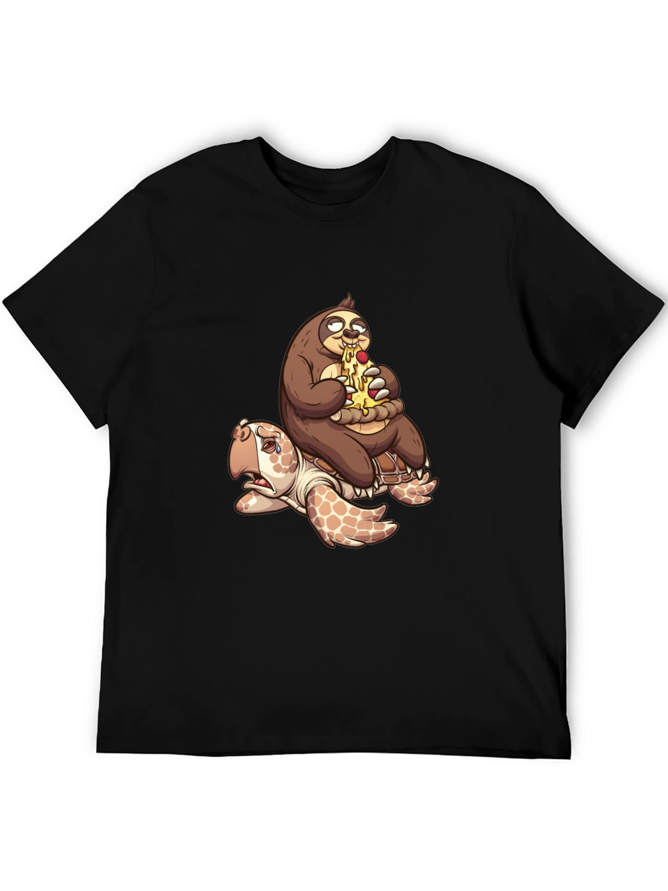 Black Sloth Pizza Turtle Ride T-Shirt - Funny Graphic Tee view 5
