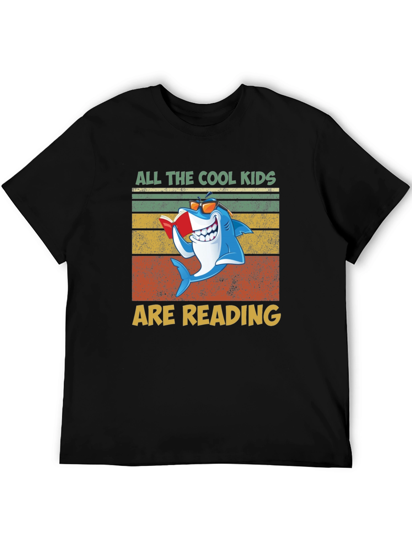 Black Cool Kids Reading Shark Graphic T-Shirt view 5