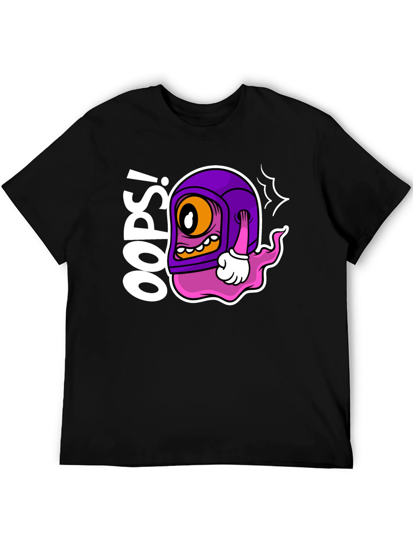 Black Oops! Cartoon Character Black T-Shirt view 5