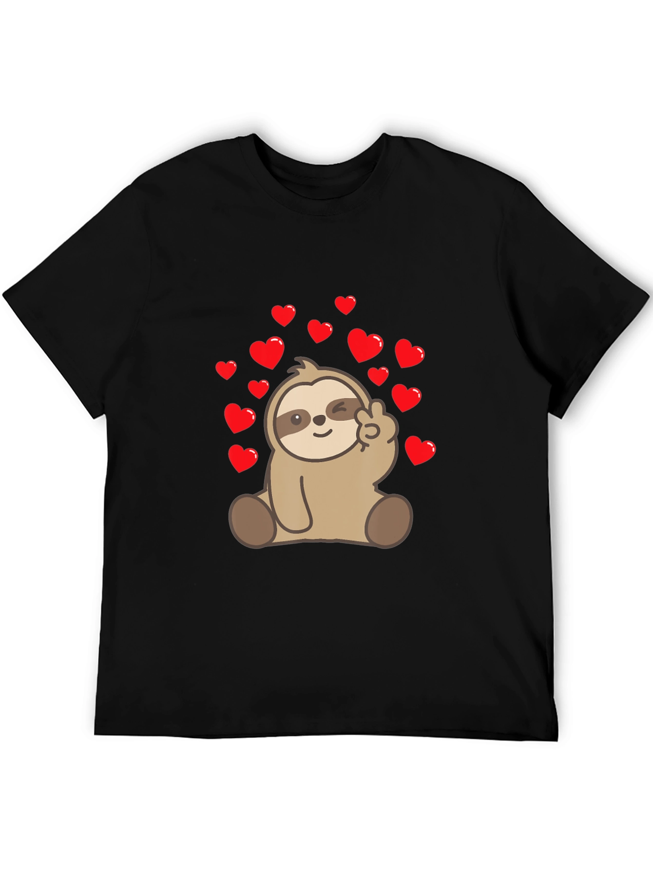 Black Sloth Peace Sign Heart T-Shirt view 5