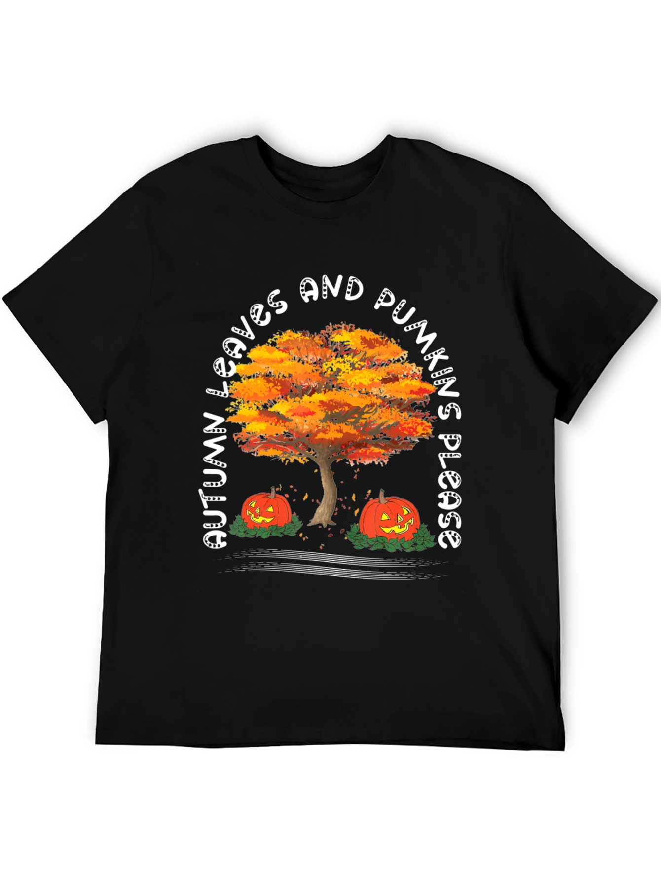 Black Autumn Leaves & Pumpkins Please Graphic Tee view 5