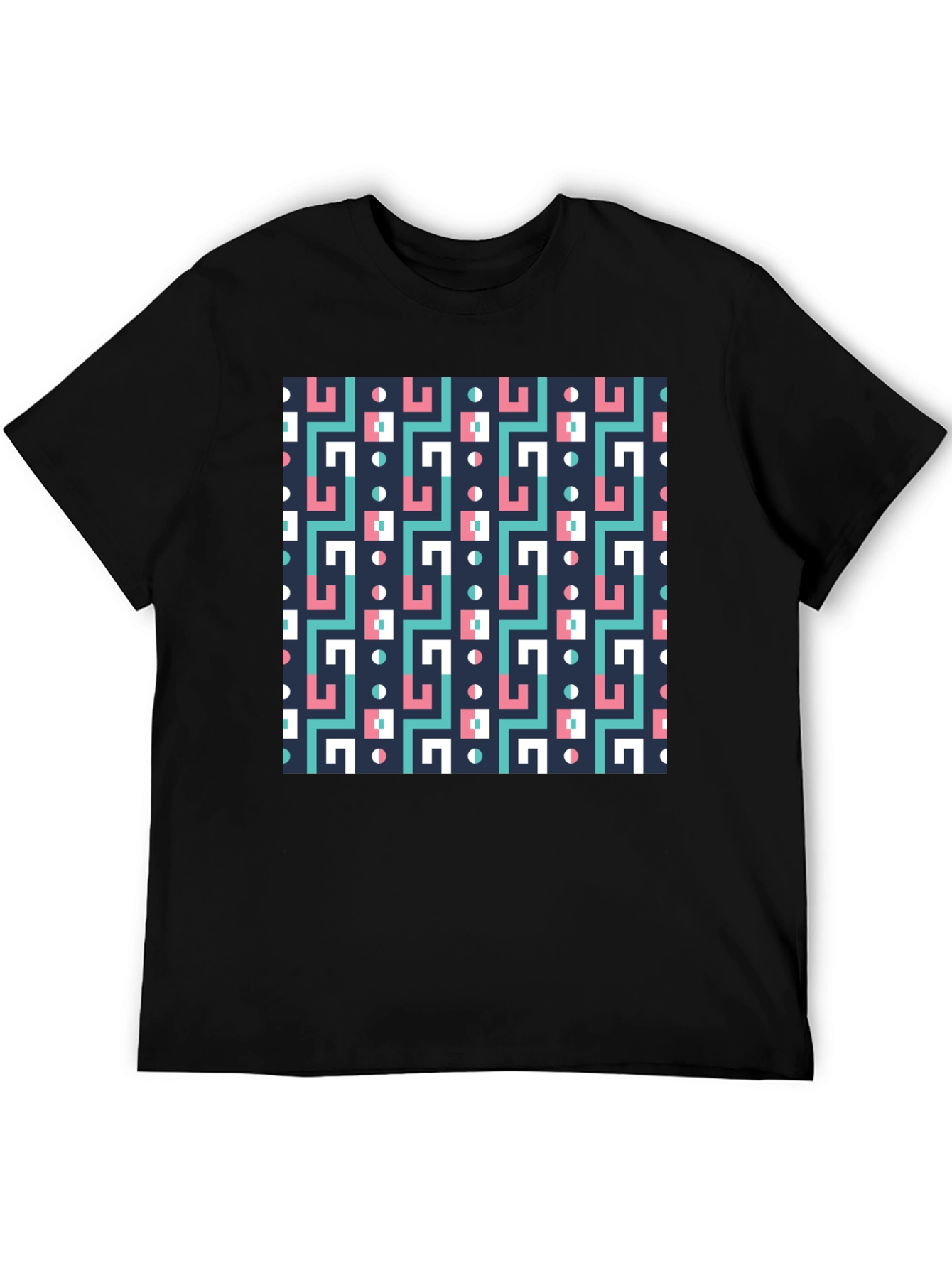 Black Geometric Pattern Black Crew Neck Tee view 5