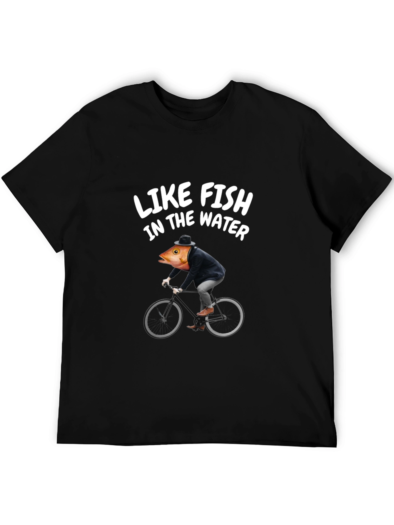 Black Funny Fish Biker T-Shirt - Like Fish in the Water view 5