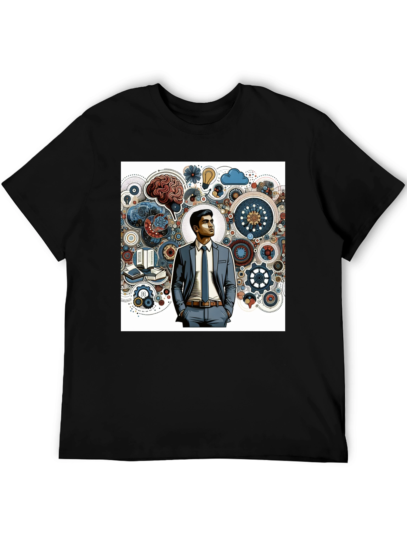 Black Creative Thinking Graphic Tee - Brain Gears Design view 5