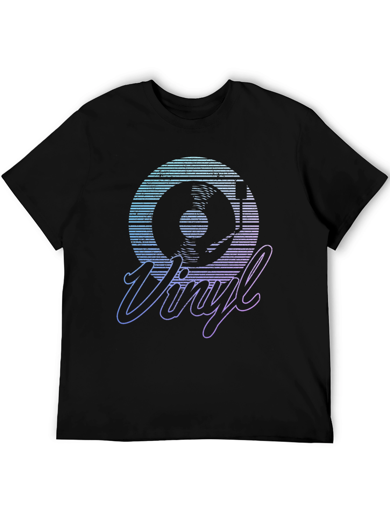 Black Retro Vinyl Record Graphic T-Shirt view 5