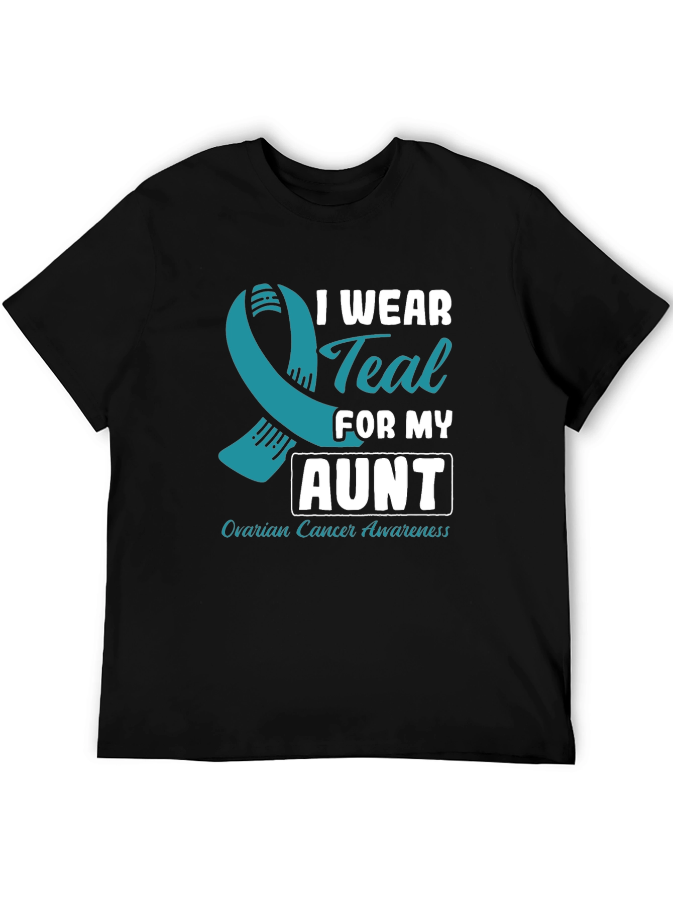 Black Ovarian Cancer Awareness T-Shirt - I Wear Teal For My Aunt view 5