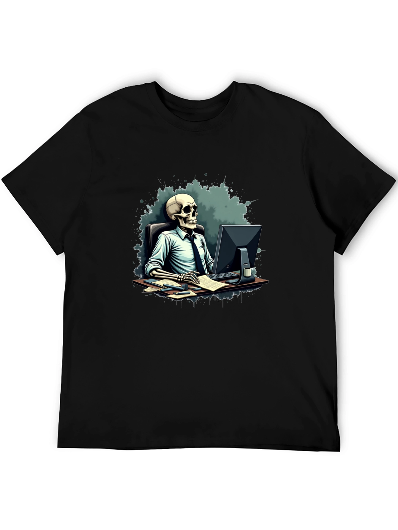 Black Skeleton Office Worker Black T-Shirt view 5