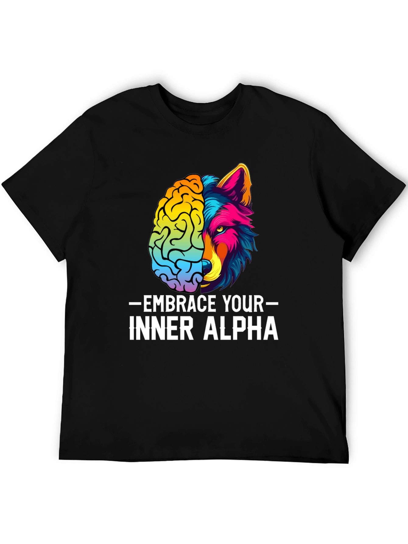 Black Embrace Your Inner Alpha T-Shirt - Brain & Wolf Design view 5