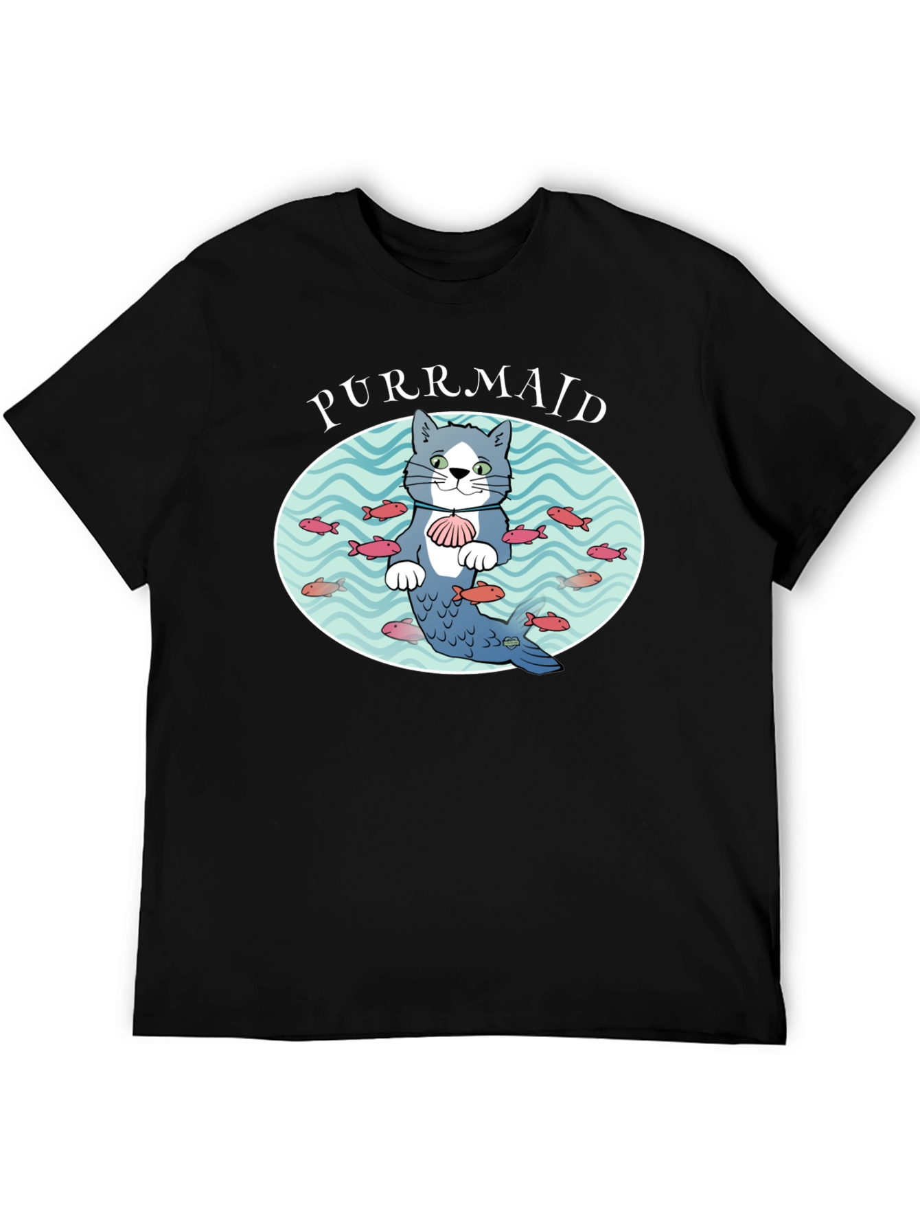 Black Purrmaid Cat Graphic T-Shirt - Unisex Cotton Tee view 5