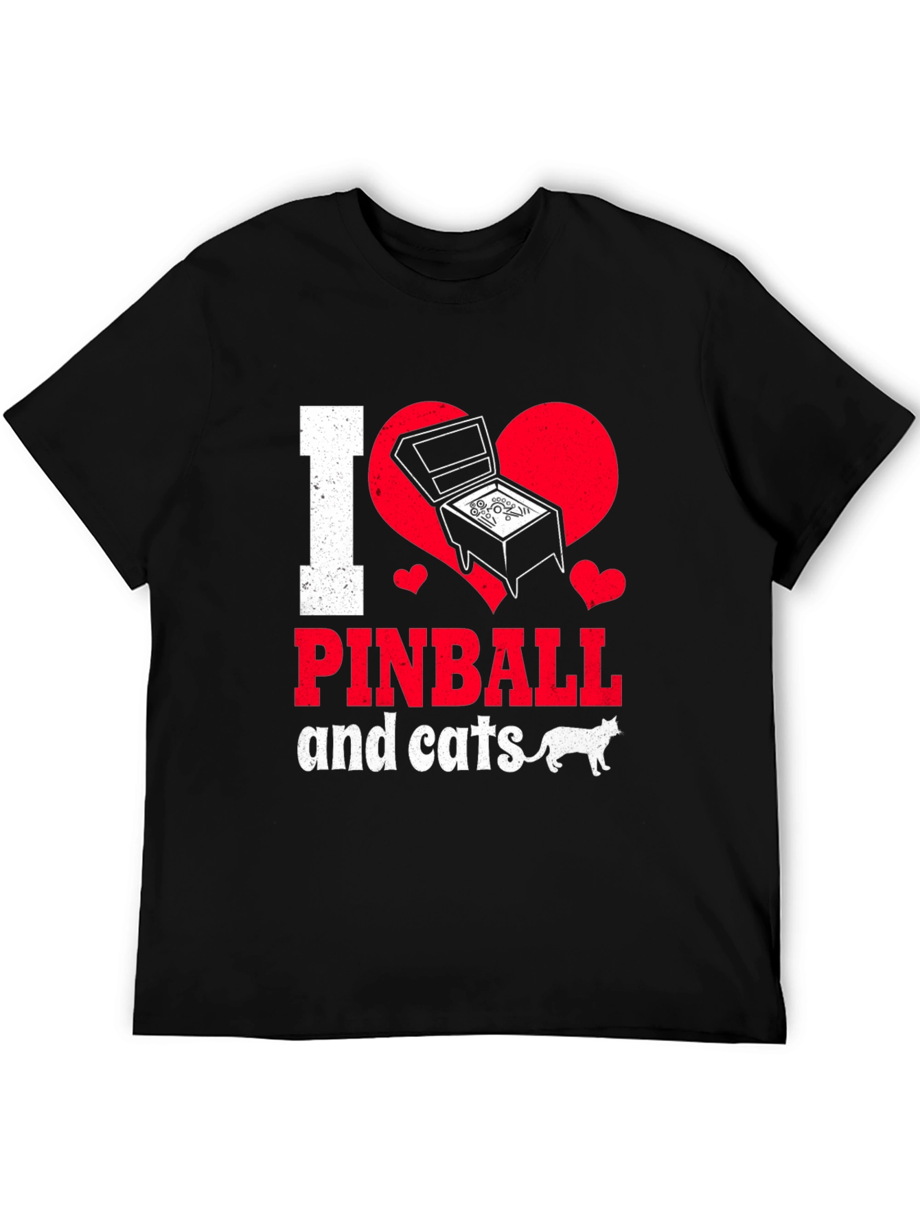Black I Love Pinball and Cats Graphic T-Shirt view 5