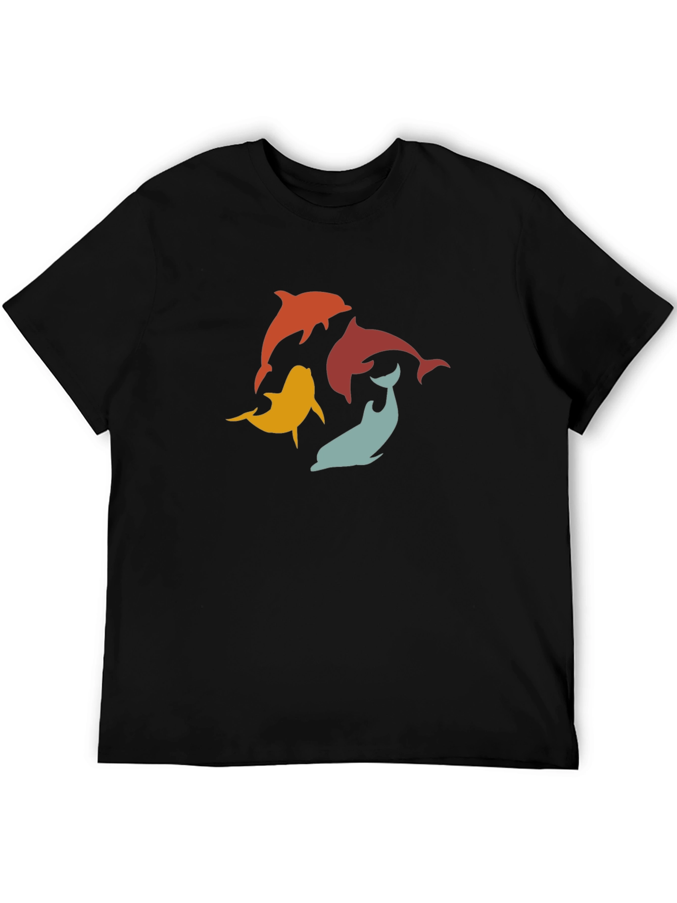 Black Retro Dolphin Graphic Tee - Black Cotton T-Shirt view 5