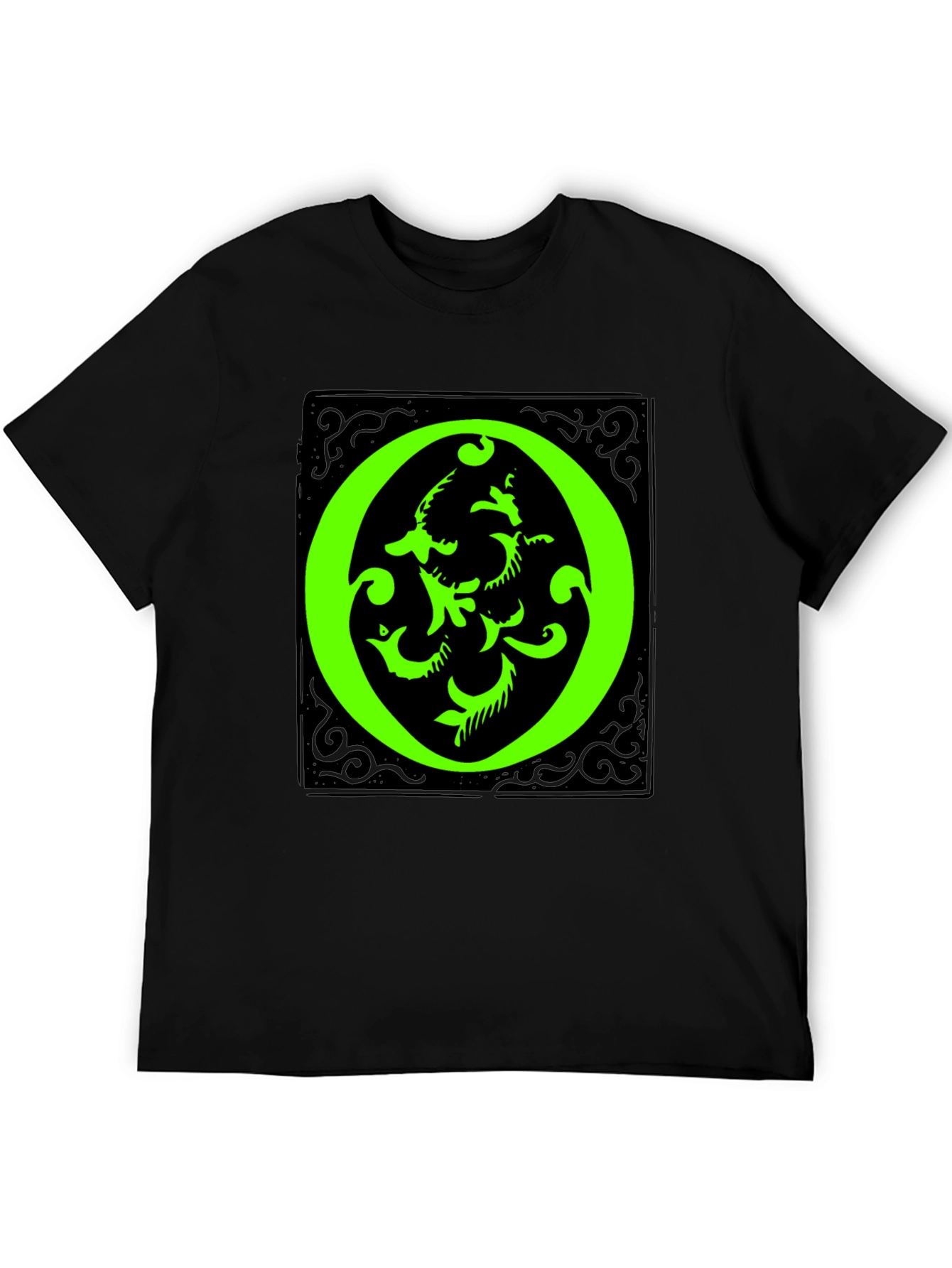 Black Abstract Green "O" Graphic Black T-Shirt view 5
