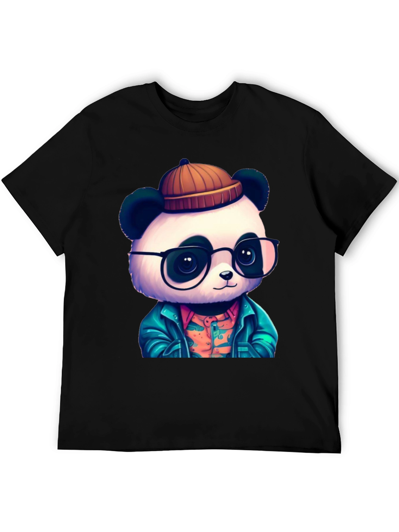 Black Cool Panda Graphic Tee - Black Cotton T-Shirt view 5