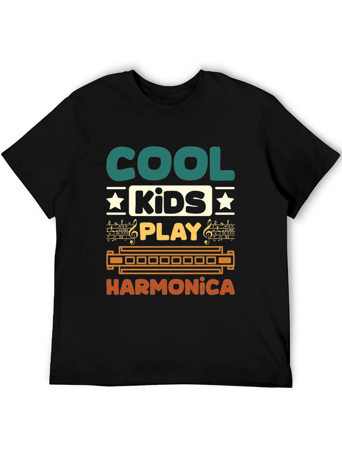 Black Cool Kids Harmonica Graphic T-Shirt view 5