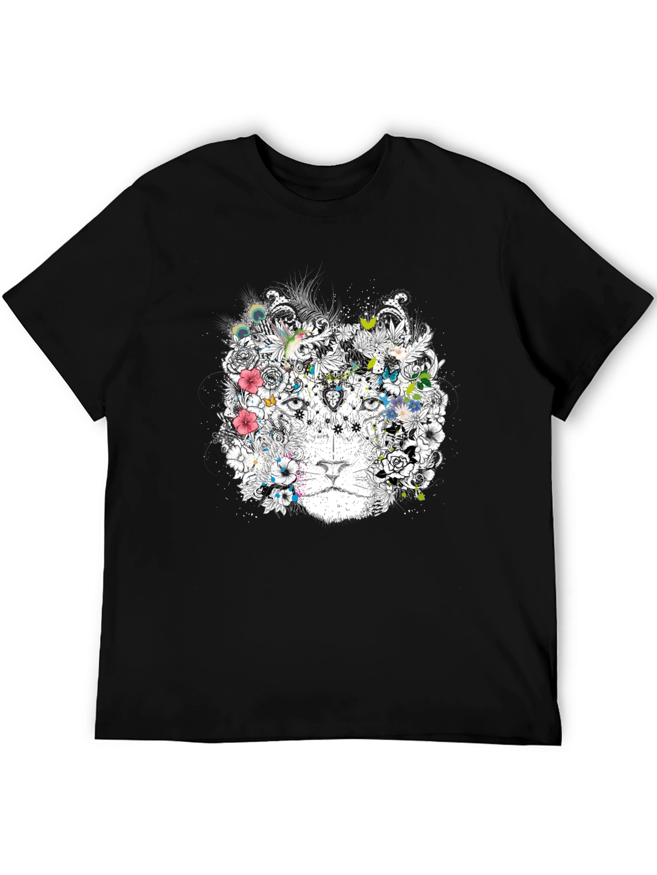 Black Floral Lion Graphic Black T-Shirt view 5