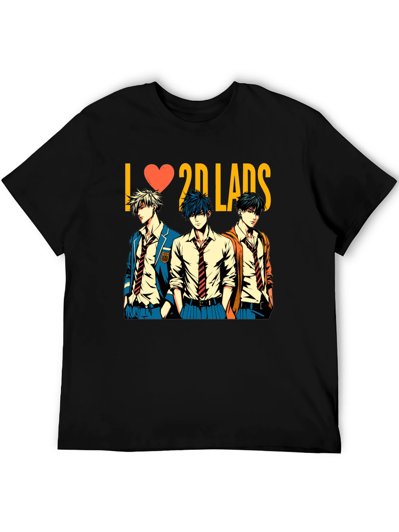 Black I Love 2D Lads Anime Graphic Tee - Black view 5