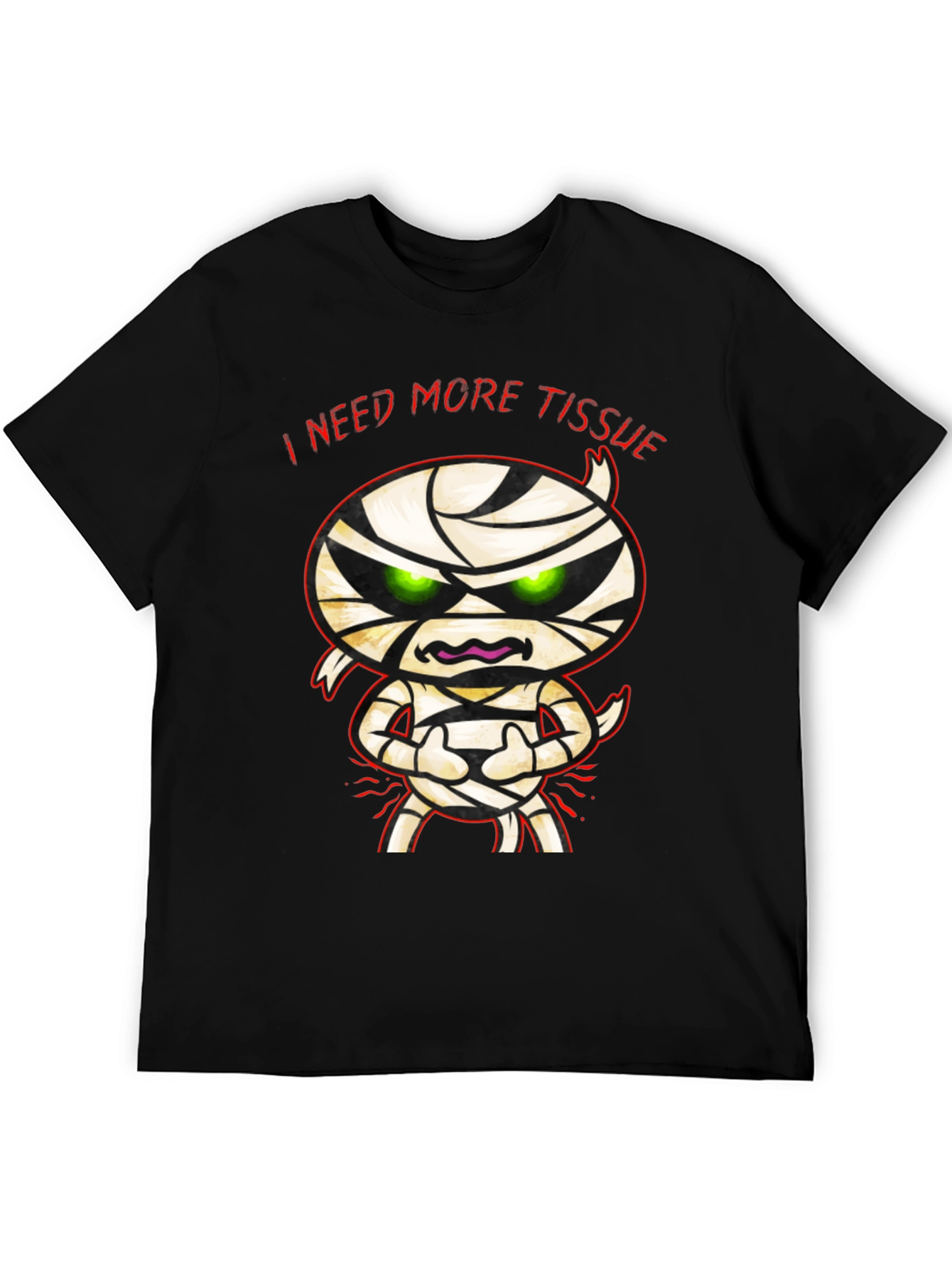 Black I Need More Tissue Mummy T-Shirt - Funny Halloween Tee view 5