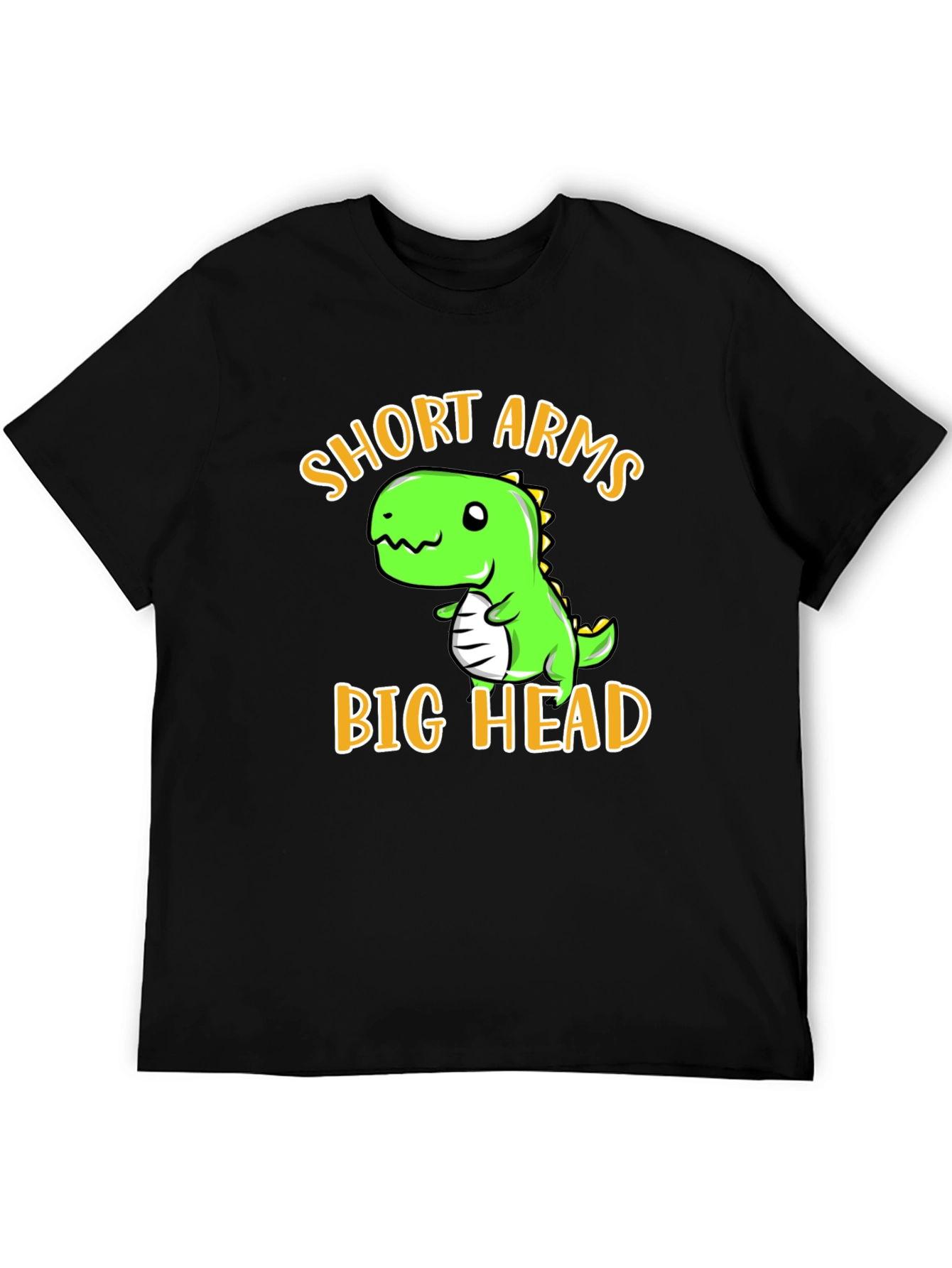 Black Short Arms Big Head T-Shirt - Funny Dino Tee view 5